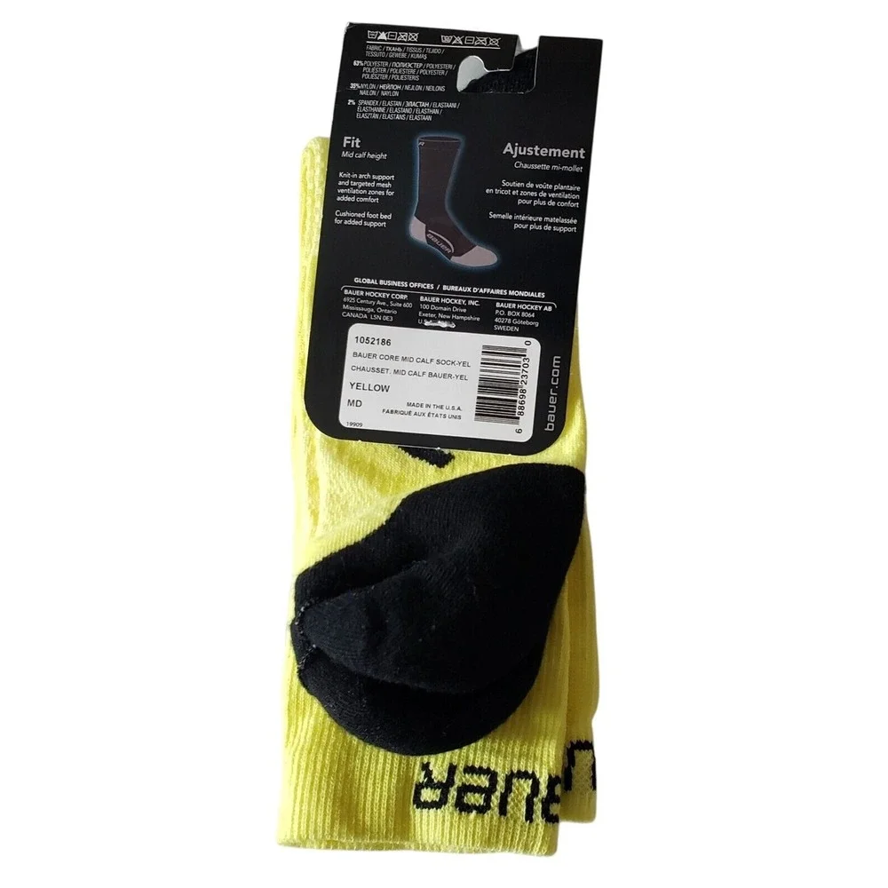 Bauer Off Ice Training Hockey Socks Size M/M Medium Adult Core Mid Calf Yellow M
